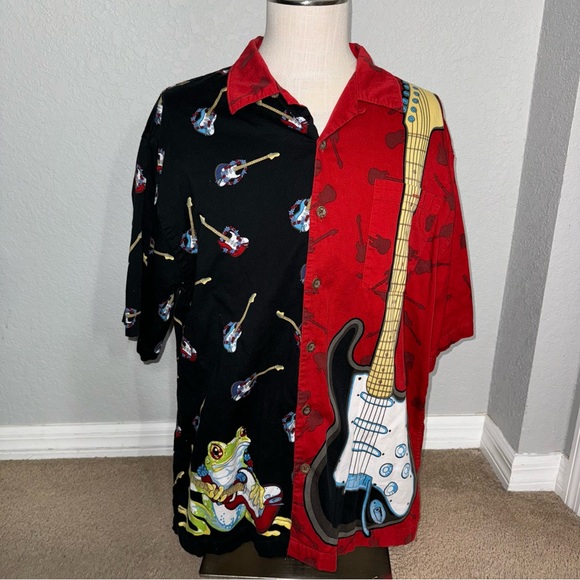 Chillwear Y2K frog guitar all over print graphic Button Front Shirt XL - Picture 3 of 12